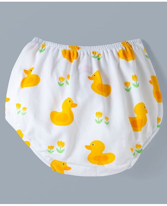 Babyhug Single Jersey Knit Frill Sleeves Frock With Duck Print & Bloomer - White
