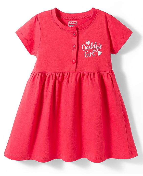 Babyhug Single Jersey Knit Half Sleeves Frocks With Heart Print Pack of 2 - Multicolor