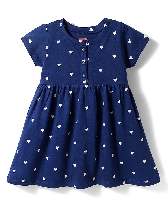 Babyhug Single Jersey Knit Half Sleeves Frocks With Heart Print Pack of 2 - Multicolor