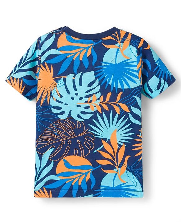 Babyhug Cotton Knit Half Sleeves T-Shirt & Shorts Co-ord Night Suit with Leaf Print - Navy Blue