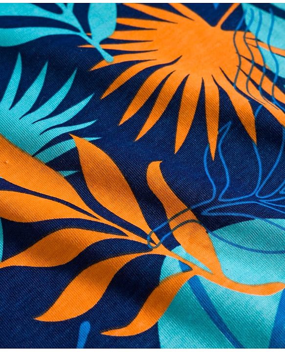 Babyhug Cotton Knit Half Sleeves T-Shirt & Shorts Co-ord Night Suit with Leaf Print - Navy Blue