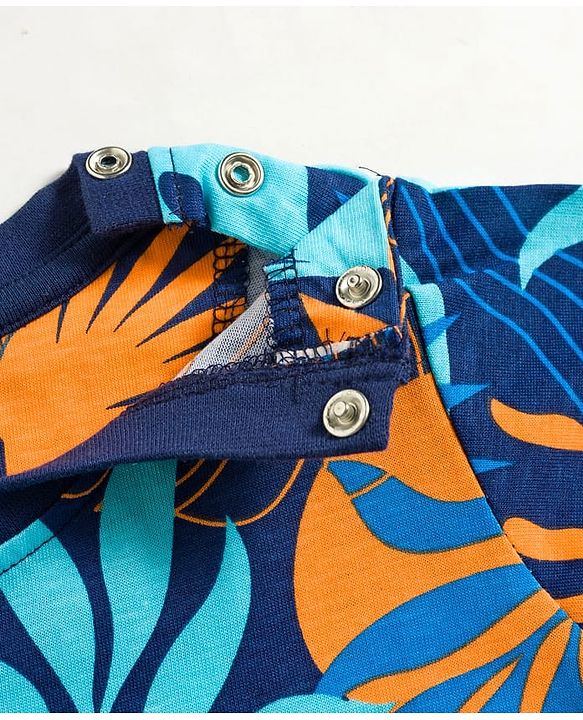 Babyhug Cotton Knit Half Sleeves T-Shirt & Shorts Co-ord Night Suit with Leaf Print - Navy Blue