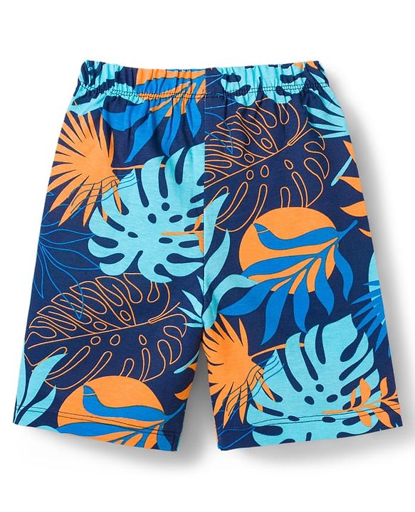 Babyhug Cotton Knit Half Sleeves T-Shirt & Shorts Co-ord Night Suit with Leaf Print - Navy Blue