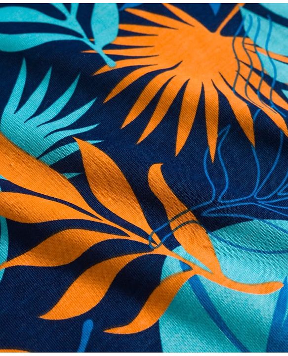 Babyhug Cotton Knit Half Sleeves T-Shirt & Shorts Co-ord Night Suit with Leaf Print - Navy Blue