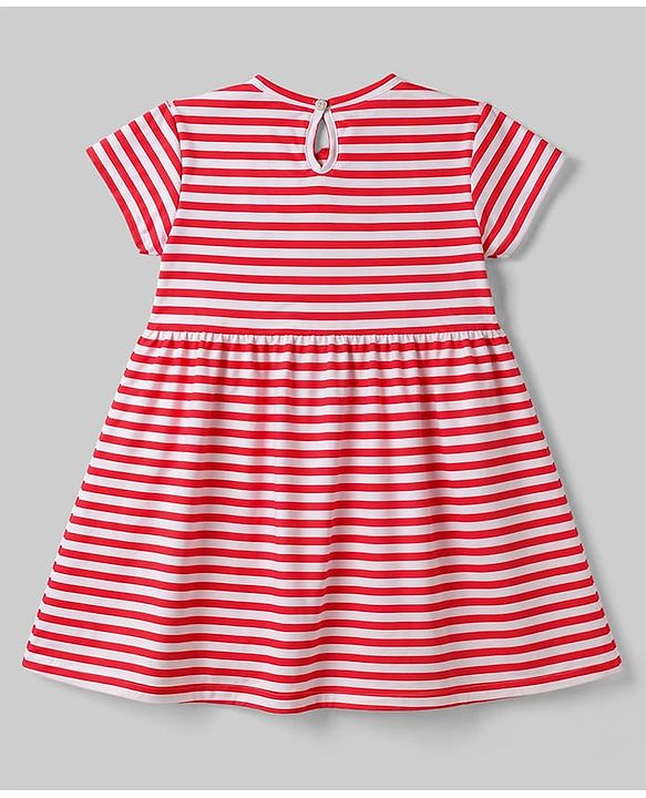 Babyhug Single Jersey Knit Half Sleeves Striped & Star Printed Frocks with Bow Applique Pack of 2 - Multicolor
