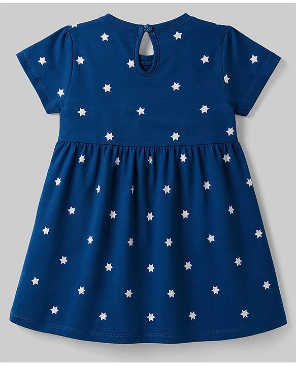 Babyhug Single Jersey Knit Half Sleeves Striped & Star Printed Frocks with Bow Applique Pack of 2 - Multicolor