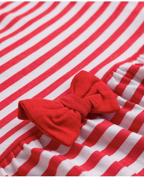 Babyhug Single Jersey Knit Half Sleeves Striped & Star Printed Frocks with Bow Applique Pack of 2 - Multicolor