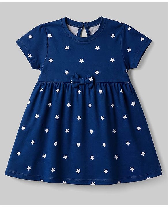 Babyhug Single Jersey Knit Half Sleeves Striped & Star Printed Frocks with Bow Applique Pack of 2 - Multicolor