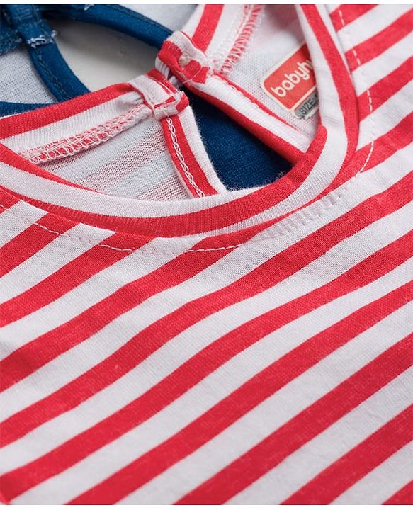 Babyhug Single Jersey Knit Half Sleeves Striped & Star Printed Frocks with Bow Applique Pack of 2 - Multicolor