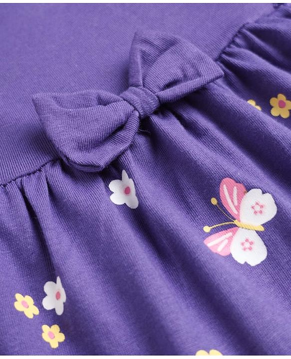 Babyhug Cotton Knit Frocks with Bloomer/Short with Ruffle Sleeves and Bunny Print Lavender 0-0 Months