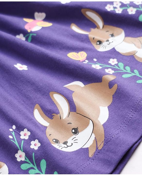 Babyhug Cotton Knit Frocks with Bloomer/Short with Ruffle Sleeves and Bunny Print Lavender 0-0 Months