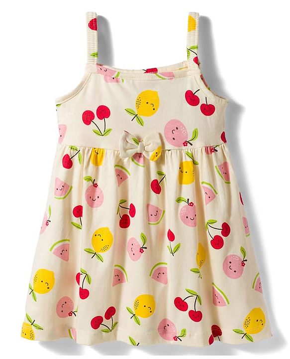 Babyhug Single Jersey Knit Sleeveless Frocks with Fruit & Polka Dot Print Bow Applique Pack of 2 - Multicolor
