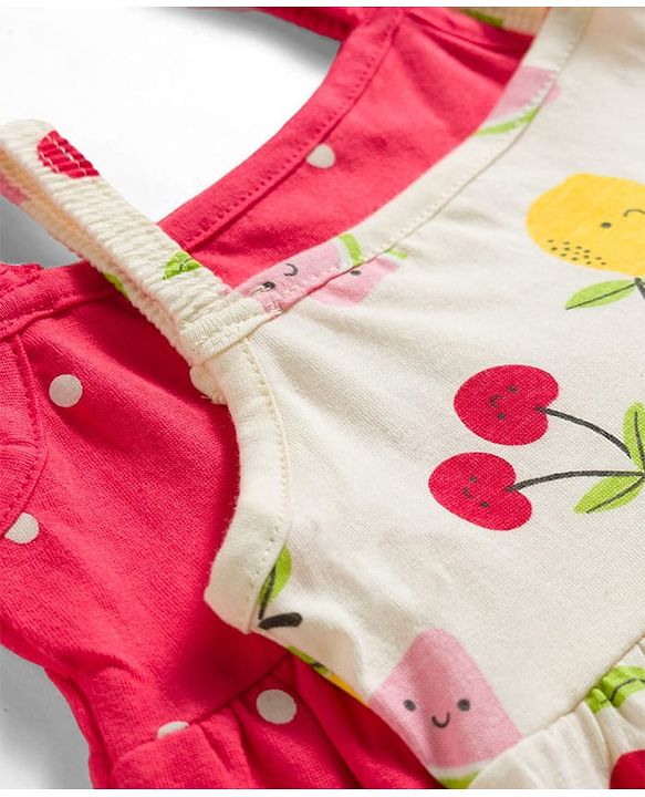 Babyhug Single Jersey Knit Sleeveless Frocks with Fruit & Polka Dot Print Bow Applique Pack of 2 - Multicolor