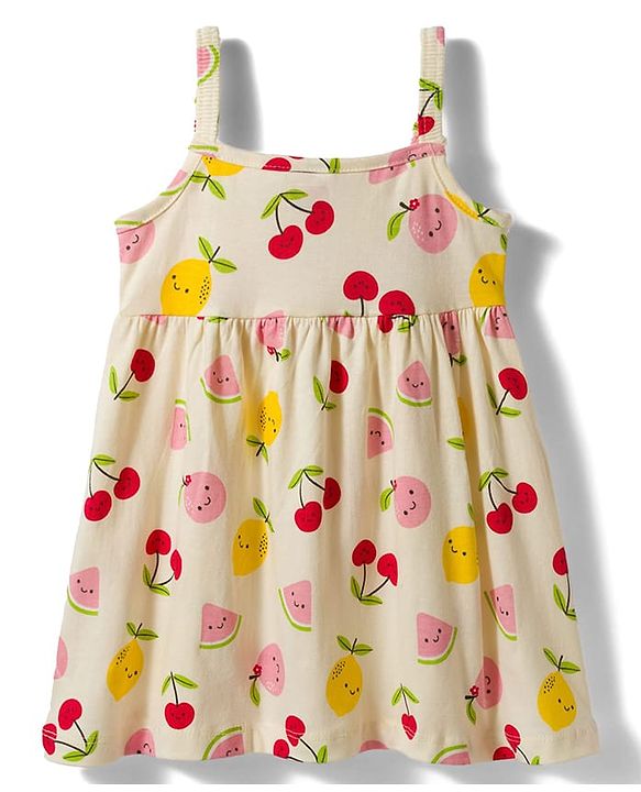 Babyhug Single Jersey Knit Sleeveless Frocks with Fruit & Polka Dot Print Bow Applique Pack of 2 - Multicolor