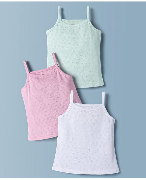 Babyhug 100% Cotton Single Jersey Knit Antibacterial Sleeveless Slips Pack of 3 - Multicolor