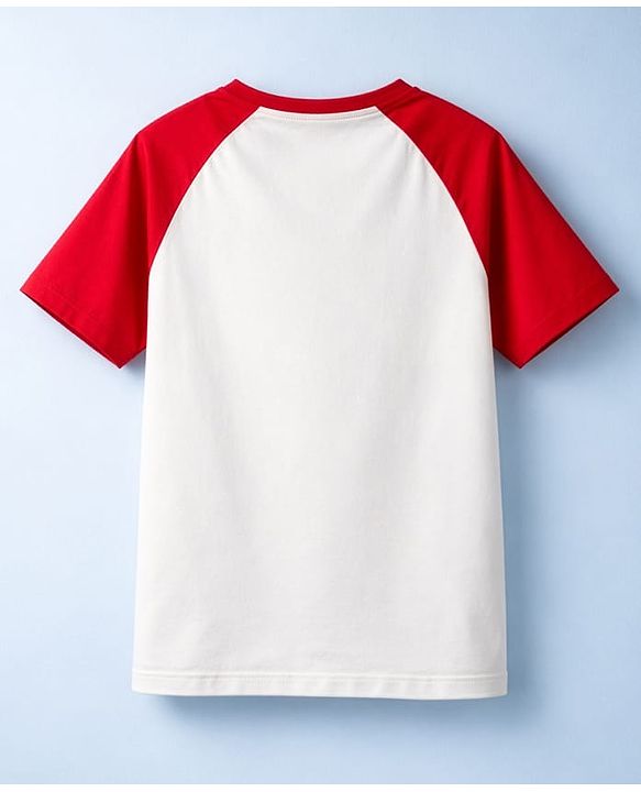 Pine Kids Cotton Knit Half Raglan Sleeves Solid Color T-Shirt - White & Red