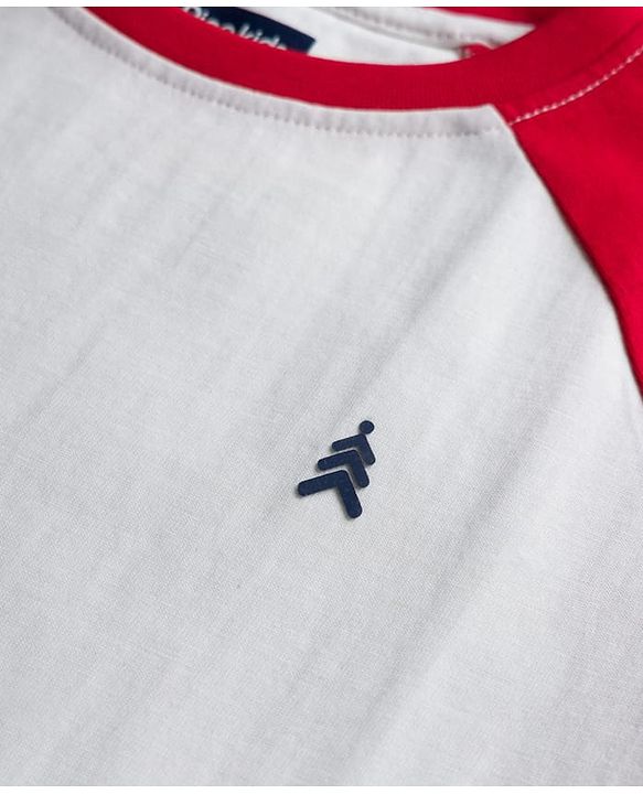 Pine Kids Cotton Knit Half Raglan Sleeves Solid Color T-Shirt - White & Red
