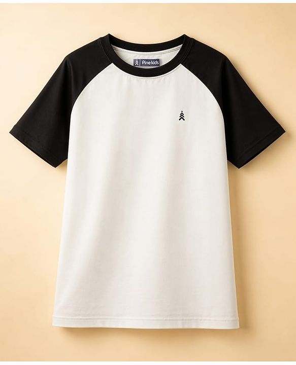 Pine Kids Cotton Knit Half Raglan Sleeves Solid Color T-Shirt - White & Red