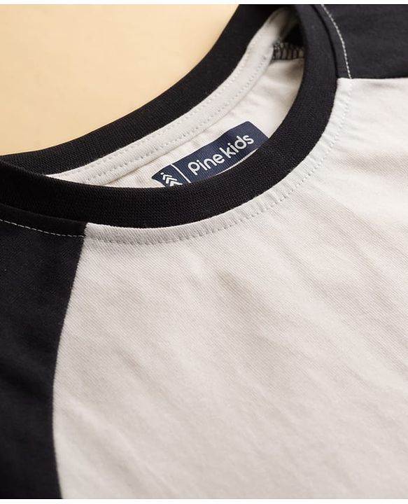 Pine Kids Cotton Knit Half Raglan Sleeves Solid Color T-Shirt - White & Red