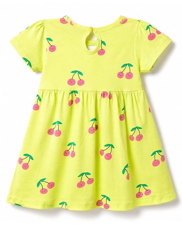 Babyhug Single Jersey Knit Half Sleeves Frocks with Fruit Print & Bow Applique Pack of 2 - Multicolor