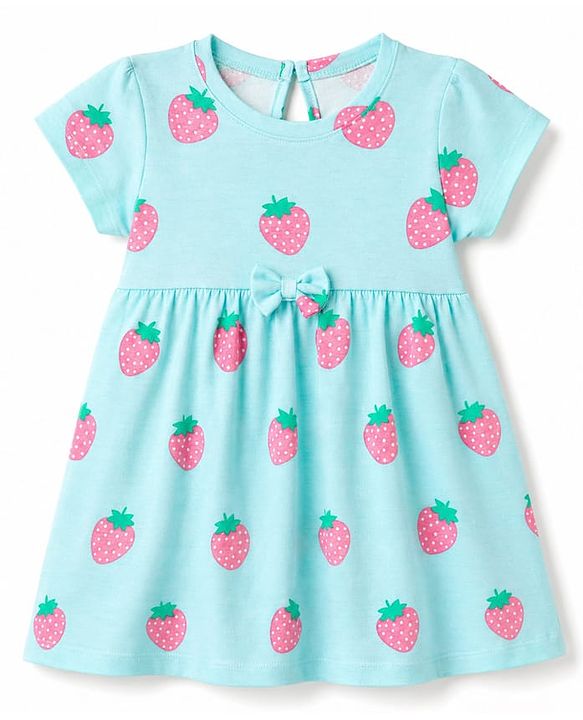 Babyhug Single Jersey Knit Half Sleeves Frocks with Fruit Print & Bow Applique Pack of 2 - Multicolor