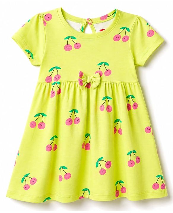 Babyhug Single Jersey Knit Half Sleeves Frocks with Fruit Print & Bow Applique Pack of 2 - Multicolor