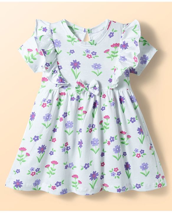 Babyhug Single Jersey Knit Half Sleeves Frock With Floral Print & Bloomer - Multicolor