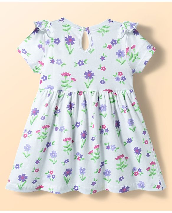 Babyhug Single Jersey Knit Half Sleeves Frock With Floral Print & Bloomer - Multicolor