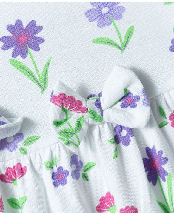 Babyhug Single Jersey Knit Half Sleeves Frock With Floral Print & Bloomer - Multicolor