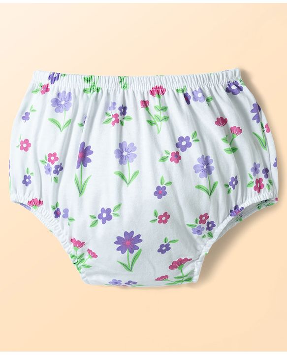 Babyhug Single Jersey Knit Half Sleeves Frock With Floral Print & Bloomer - Multicolor
