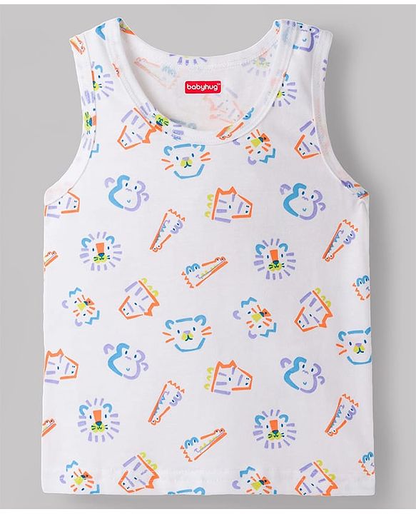 Babyhug 100% Cotton Single Jersey Knit Sleeveless Vests With Star & Animal Print Pack of 3 - Multicolor