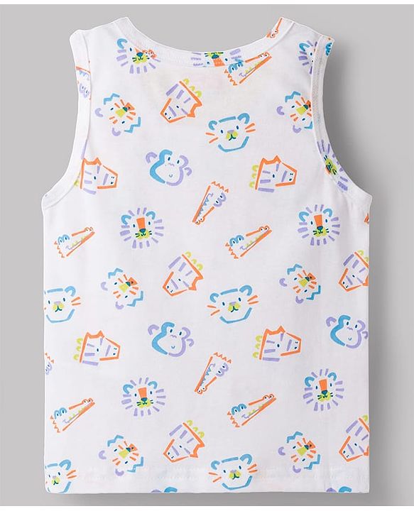 Babyhug 100% Cotton Single Jersey Knit Sleeveless Vests With Star & Animal Print Pack of 3 - Multicolor