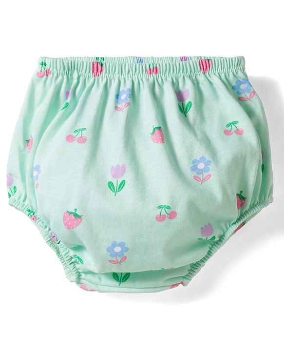 Babyhug Single Jersey Knit Half Sleeves Tropical Theme Printed Frock with Bloomer - Sea Green