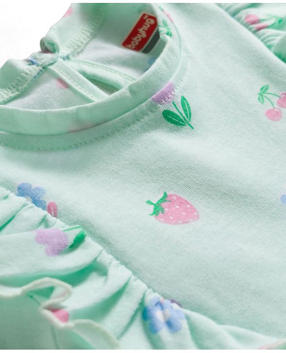 Babyhug Single Jersey Knit Half Sleeves Tropical Theme Printed Frock with Bloomer - Sea Green