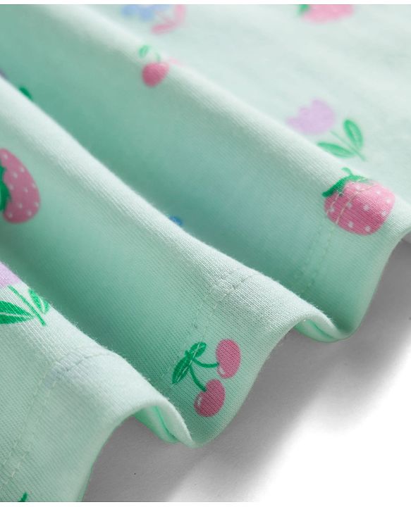 Babyhug Single Jersey Knit Half Sleeves Tropical Theme Printed Frock with Bloomer - Sea Green