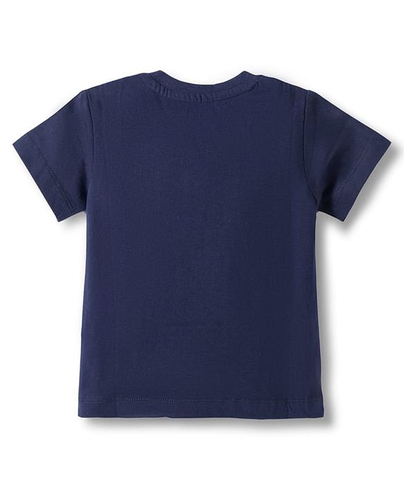Babyhug Cotton Knit Half Sleeves T-Shirt & Capri Night Suit With Fairy & Castle Print - Navy Blue