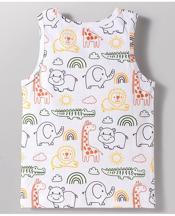 Babyhug 100% Cotton Knit Sleeveless Striped & Animal Printed Sando Vests Pack of 3 - Multicolor