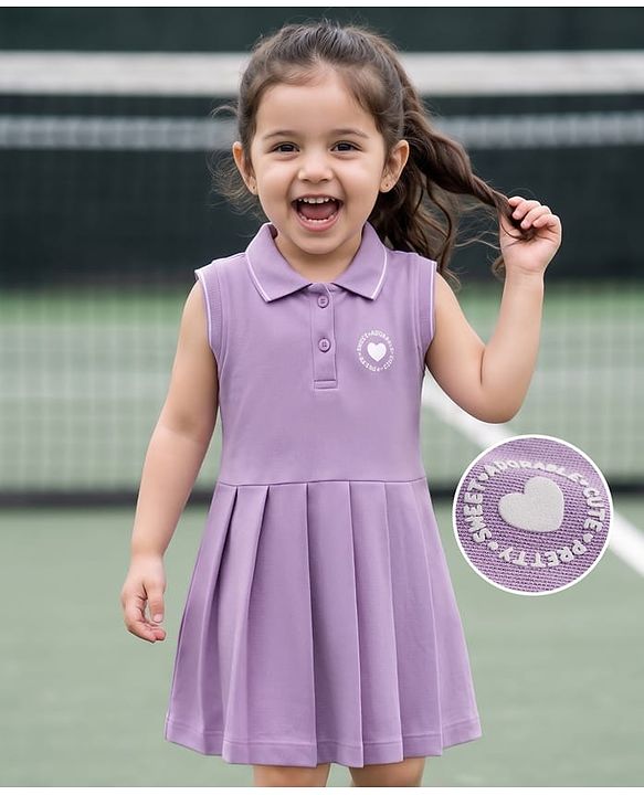 Babyhug Cotton Knit One Piece Dresses/Frocks Sleeveless Polo Neck Pleated Lavender 3-6 Months