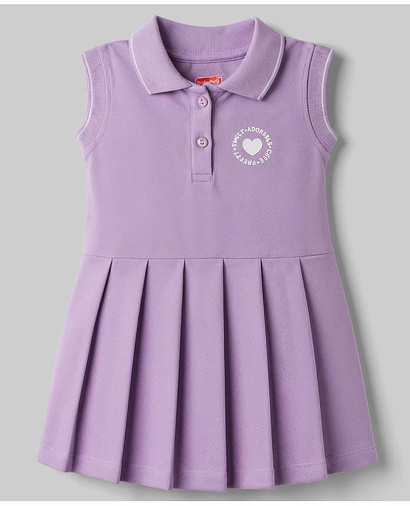 Babyhug Cotton Knit One Piece Dresses/Frocks Sleeveless Polo Neck Pleated Lavender 3-6 Months