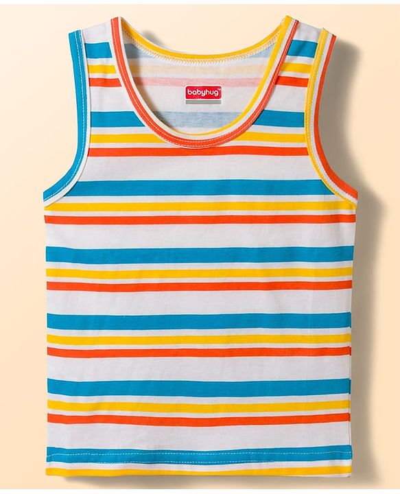 Babyhug 100% Cotton Knit Sleeveless Striped & Vehicles Printed Vests Pack Of 3 - Multicolour