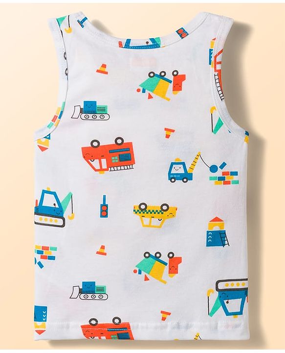 Babyhug 100% Cotton Knit Sleeveless Striped & Vehicles Printed Vests Pack Of 3 - Multicolour
