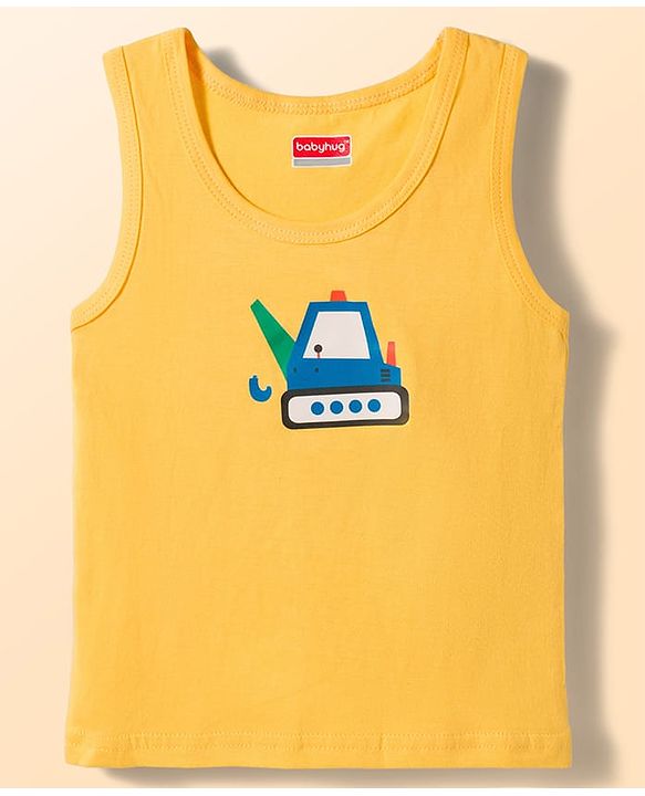 Babyhug 100% Cotton Knit Sleeveless Striped & Vehicles Printed Vests Pack Of 3 - Multicolour