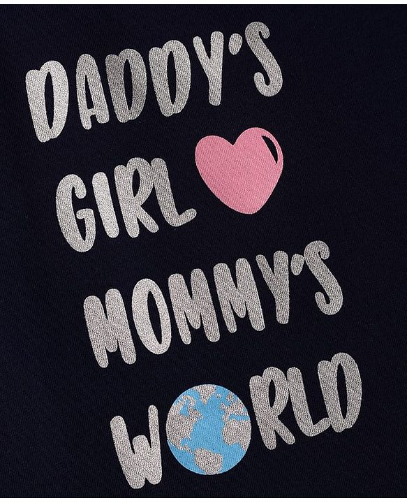 Babyhug Cotton Knit Half Sleeves T-Shirt & Capri Night Suit with Heart Print - Navy Blue