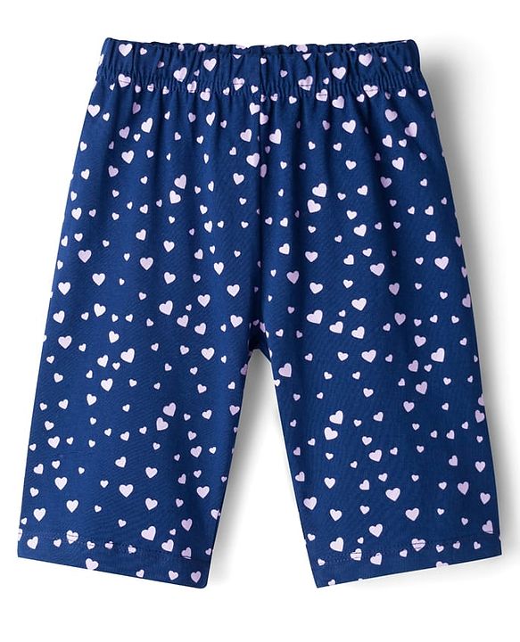 Babyhug Cotton Knit Half Sleeves T-Shirt & Capri Night Suit With Heart Print - Lavender