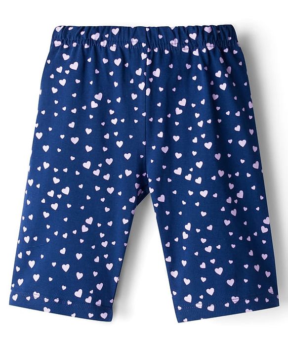 Babyhug Cotton Knit Half Sleeves T-Shirt & Capri Night Suit With Heart Print - Lavender