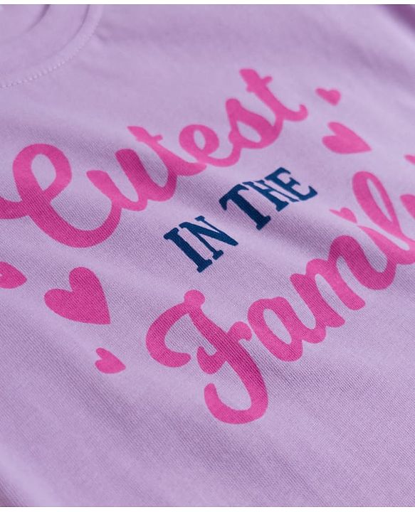 Babyhug Cotton Knit Half Sleeves T-Shirt & Capri Night Suit With Heart Print - Lavender