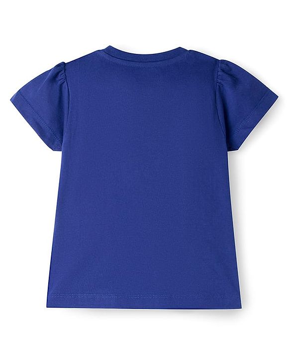 Babyhug Cotton Knit Half Sleeves Floral & Rainbow Printed T-Shirt & Capri Night Suit - Navy Blue