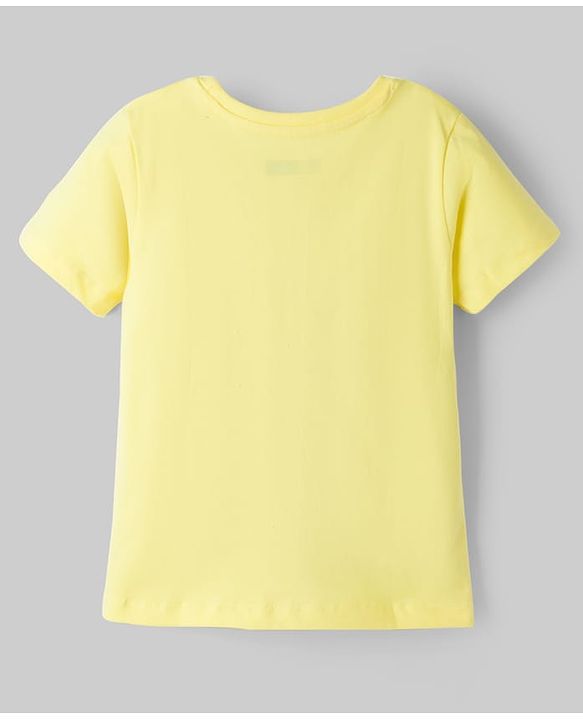 Pine Kids Cotton Knit Half Sleeves T-Shirt with Girl Print - Yellow