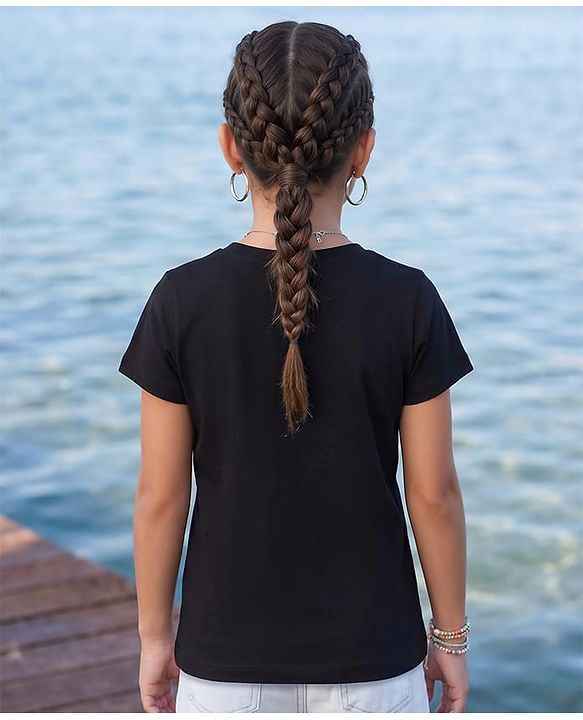 Pine Kids Cotton Knit T-Shirts with Dragonfly Embellishment Black 4-5 Years