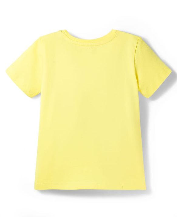 Pine Kids Cotton Knit Half Sleeves T-Shirt With Floral Print & Applique - Yellow